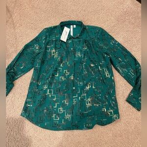 Women's NY COLLECTION Geometric Print button down long sleeve shirt